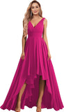 Vestidos de dama de honor con escote en V para mujer, para boda, con bolsillos, de gasa fruncida, largos, formales, para fiesta de graduación y noche.