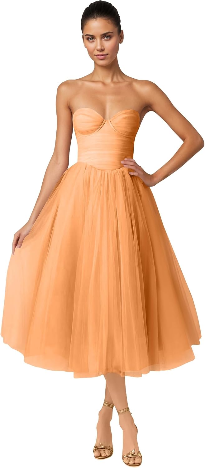 Strapless Prom Dresses Sweetheart Tulle Ball Gowns Corset Short Homecoming Dresses Pleated Lace-up Evening Dresses