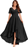 Women's Flutter Sleeve Bridesmaid Dresses with Pockets High Low Formal Dress