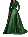 Kingbridal Gowns Long Sleeve Sequin Prom Dresses for Women Satin A-line Formal Dress 2026 Sparkly Evening Party Gowns with Pockets