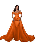 Mermaid Satin Prom Dresses for Women 2027 Long Off Shoulder Ruched Corset Formal Evening Dress Detachable Train