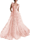 Vestidos de fiesta largos de tul con mariposas 3D para adolescentes, vestidos de fiesta formales de noche bordados con abertura 