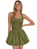 Satin Halter Homecoming Dresses for Teens Short Prom Dress 2027 Flower Bud Ruched Formal Cocktail Gown with Pockets