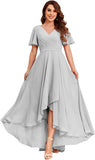 Women's Flutter Sleeve Bridesmaid Dresses with Pockets High Low Formal Dress
