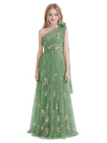 One Shoulder Long Tulle Junior Bridesmaid Dresses for Wedding Flower Girl Dress Formal Prom Gown