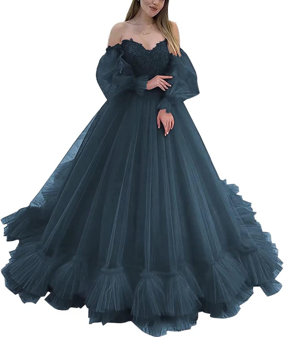 Off Shoulder Lace Appliques Ball Gown Quinceanera Dresses Long Sleeve Wedding Dress Bridal Gowns