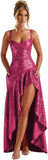 Sequin Prom Dresses with Slit 2026 Spaghetti Straps V Neck Corset A Line Formal Dress