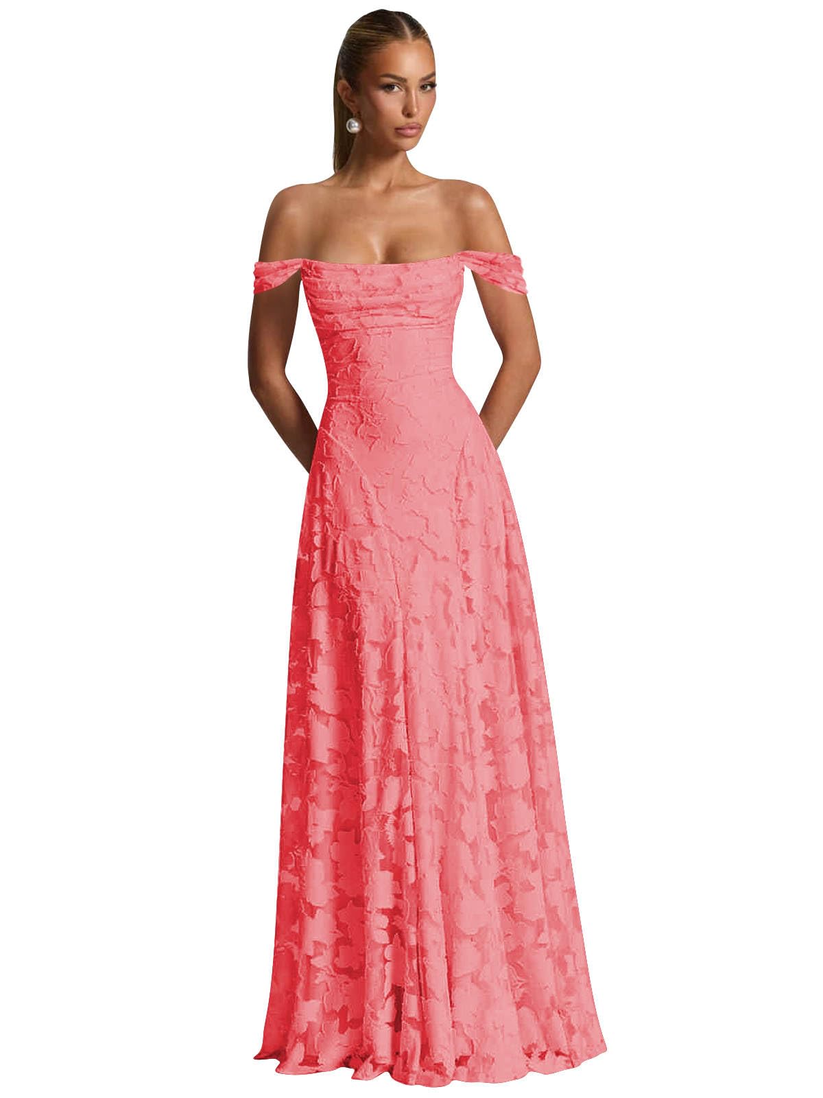 Off The Shoulder Floral Bridesmaid Dresses Long Lace Appliques Formal Gown A Line Wedding Guest Dress