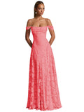 Off The Shoulder Floral Bridesmaid Dresses Long Lace Appliques Formal Gown A Line Wedding Guest Dress