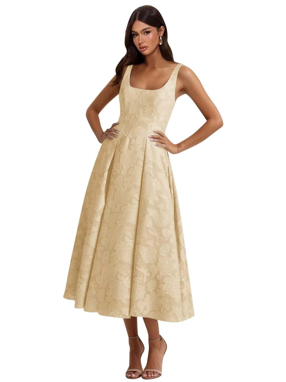 Floral Lace Bridesmaid Dresses for Women Tea Length A Line Pleated Wedding Guest Dress Formal Gown