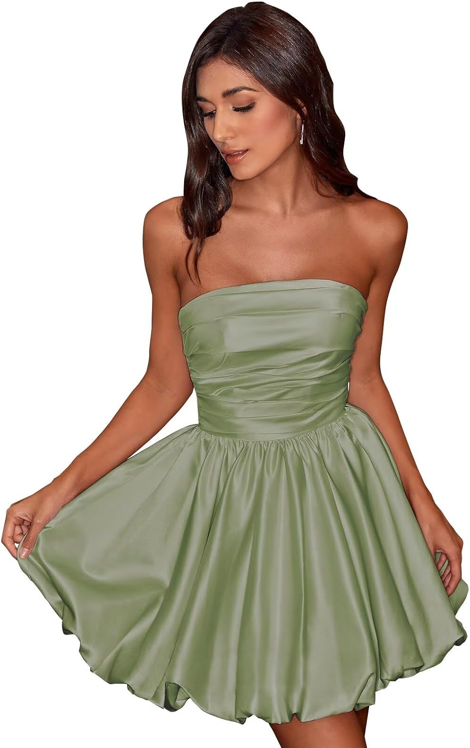 Short Satin A-Line Ruched Homecoming Dresses for Teens Strapless Ruched Mini Formal Cocktail Party Dress