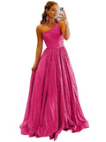 One Shoulder Sequin Prom Dresses for Women 2027 Sparkly Long A-Line Formal Evening Party Ball Gowns with Pockets