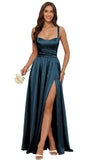 Jacquard Satin Prom Dresses with Slit Spaghetti Straps A Line Maxi Long Formal Dress