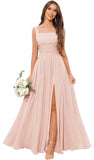 Kingbridal Chiffon A-line Bridesmaid Dresses for Women 2027 Long Square Neck Pleated Formal Evening Party Dress with Slit