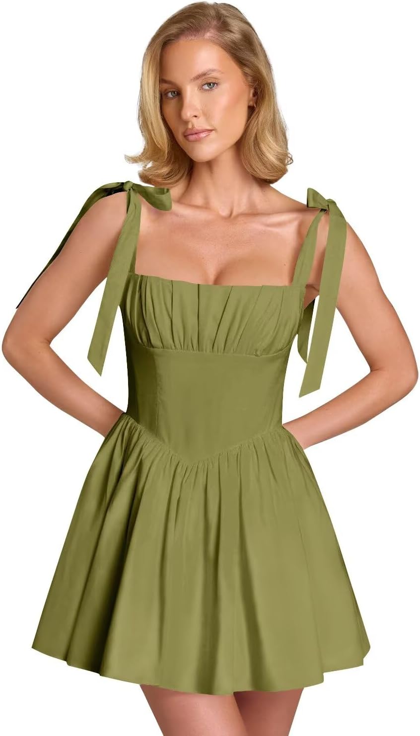 Spaghetti Straps Homecoming Dresses for Teens Satin A-line Short Prom Dress Pleated Cocktail Gowns with Pockets
