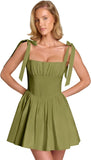 Spaghetti Straps Homecoming Dresses for Teens Satin A-line Short Prom Dress Pleated Cocktail Gowns with Pockets