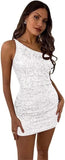 Women's Bodycon Homecoming Dress for Juniors Sequin One Shoulder Backless Mini Cocktail Party Dress