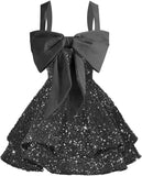 Sparkly Tiered Sequin Flower Girl Dress Spaghetti Straps Short Birthday Pageant Formal Mini Dresses
