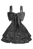 Sparkly Tiered Sequin Flower Girl Dress Spaghetti Straps Short Birthday Pageant Formal Mini Dresses