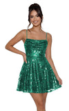 Sequin Prom Dresses 2026 for Teens Spaghetti Straps Cowl Neck Short Cocktail Party Dress