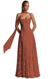 Floral Lace Bridesmaid Dresses for Women Long Spaghetti Straps Formal Evening Gowns with Scarf