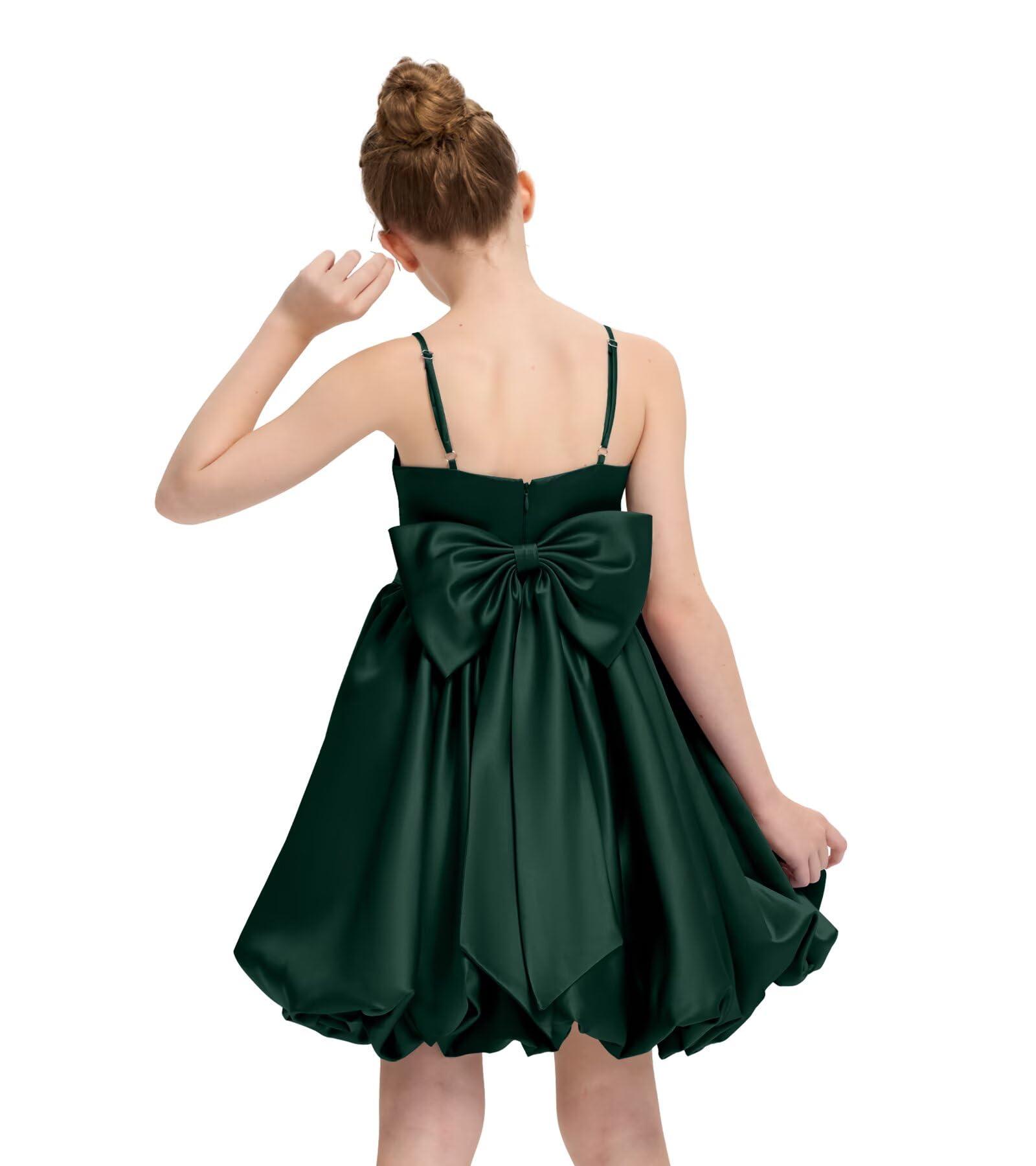 Satin Homecoming Dress for Girls Short Satin Flower Girl Dresses for Wedding Party Prom Gown with Bow
