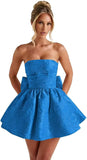 Strapless Satin Homecoming Dresses for Teens 2027 Jacquard A-line Short Prom Cocktail Gowns with Bow