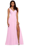 V Neck Chiffon Bridesmaid Dresses for Wedding 2027 Long Pleated Sleeveless Formal Prom Evening Gowns with Slit
