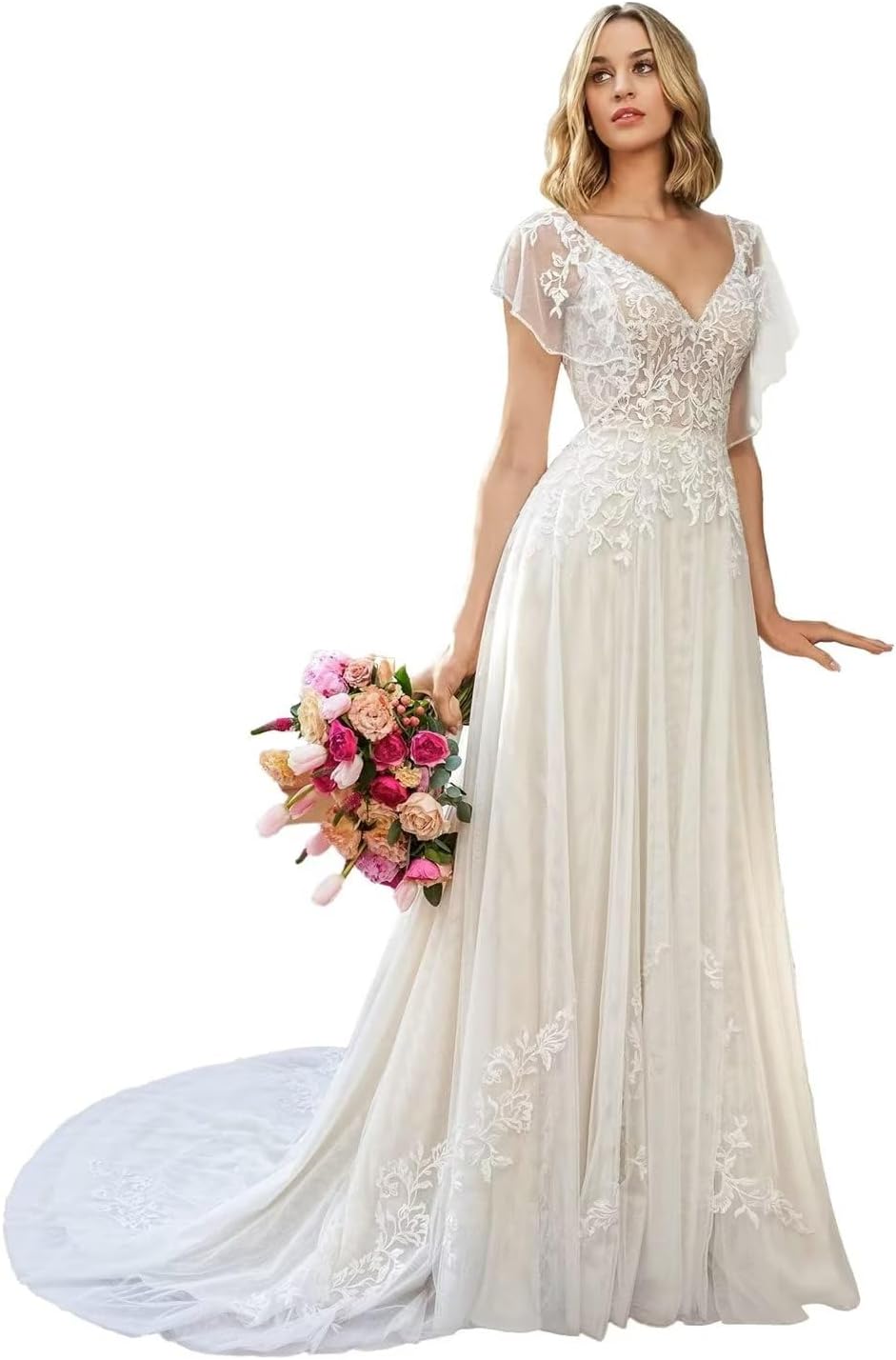 Women's Beach Wedding Dresses for Bride 2025 Long Lace Wedding Bridal Gowns
