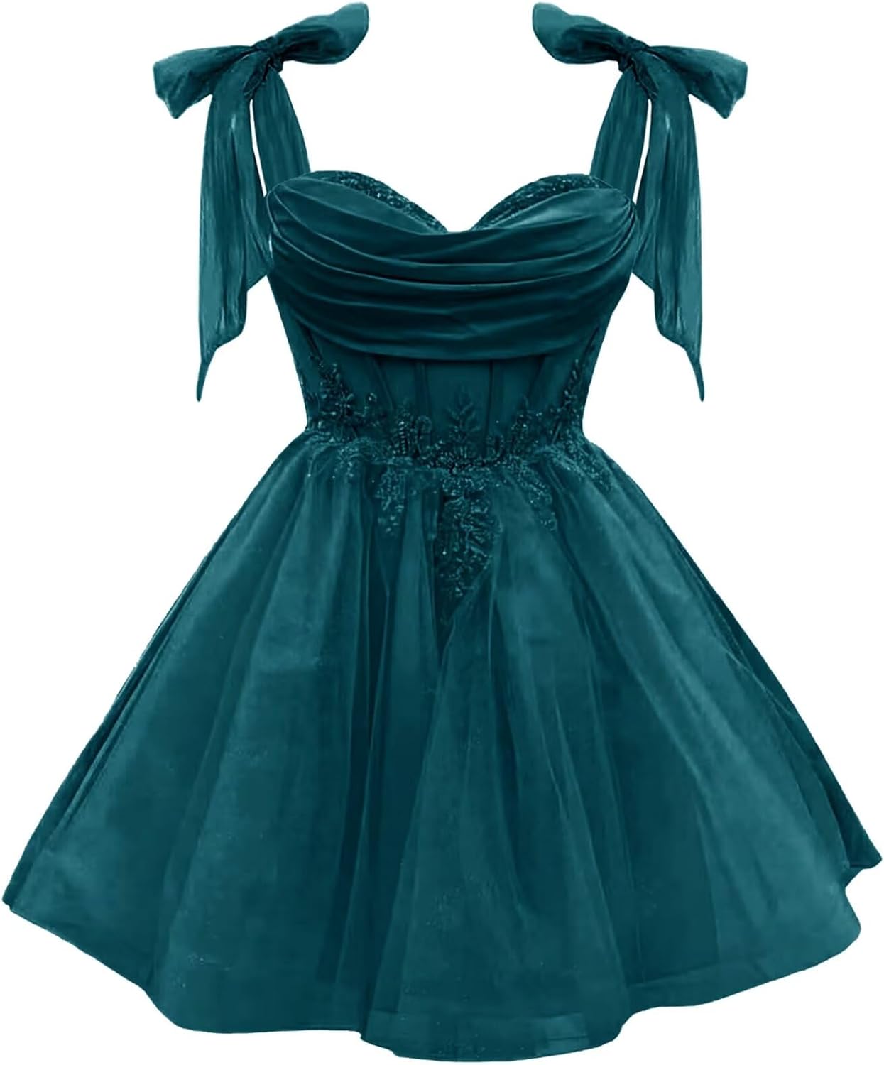 Tulle Short Homecoming Dress for Teens Sparkly Lace DAMA Dresses for Quinceanera Spaghetti Straps Bow Prom Gown