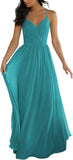 V Neck Bridesmaid Dresses for Women 2025 Long Chiffon Pleated A-line Spaghetti Strap Wedding Evening Prom Gown