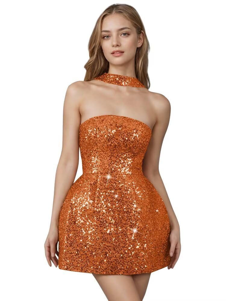 Strapless Sequin Homecoming Dresses for Teens Short Prom Dress Sparkly A-Line Cocktail Party Gowns with Pockets