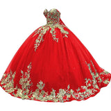 Sparkly Tulle Sweet 15 16 Quinceanera Dress Lace 3D Floral Ball Gown Strapless Puffy Prom Formal Gown