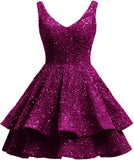 Short 2026 Sparkly Sequin Homecoming Dress for Teen Tiered Corset Ball Prom Cocktail Party Gown for Women