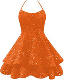 Sparkly Sequin Homecoming Dresses 2026 Spaghetti Straps Tiered Prom Dresses for Teens Short Cocktail Party Gowns