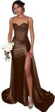 Lace Satin Prom Dresses for Women 2026 Long Mermaid Spaghetti Straps Corset Formal Evening Party Dress with Slit