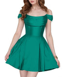 Satin Homecoming Dresses Short Wedding Dresses 2027 Off Shoulder Prom Dress with Pockets A Line Formal Party Gown