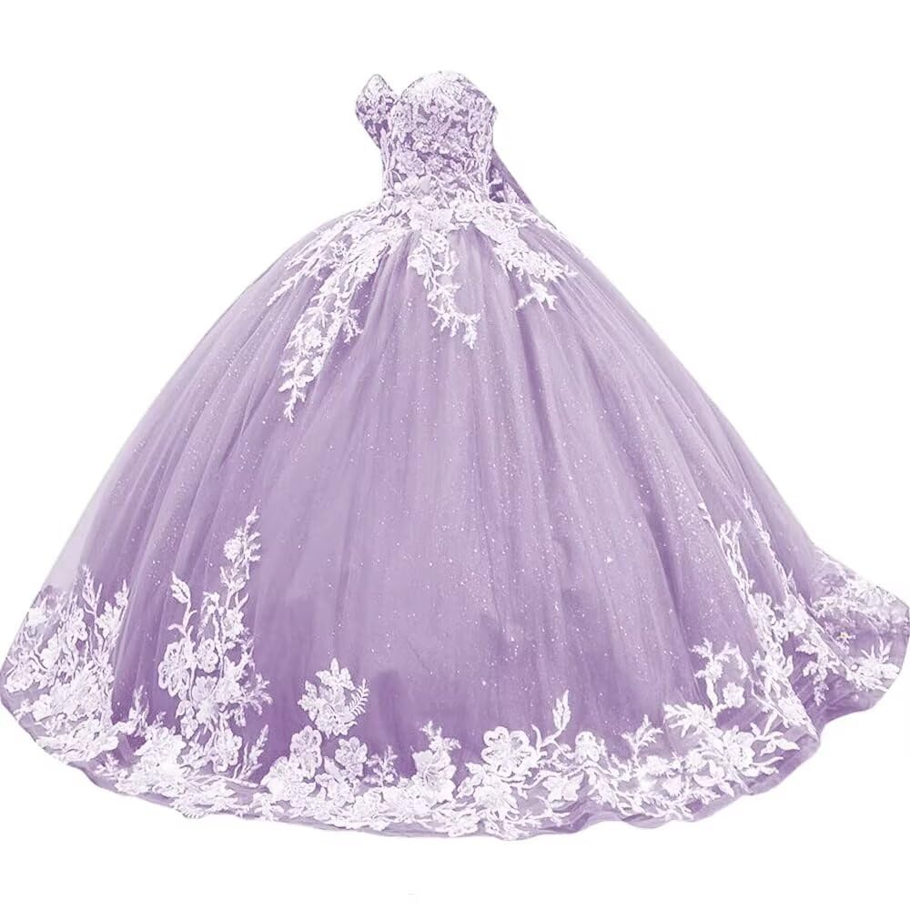 Sparkly Tulle Sweet 15 16 Quinceanera Dress Lace 3D Floral Ball Gown Strapless Puffy Prom Formal Gown