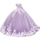 Sparkly Tulle Sweet 15 16 Quinceanera Dress Lace 3D Floral Ball Gown Strapless Puffy Prom Formal Gown