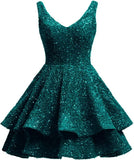 Short 2026 Sparkly Sequin Homecoming Dress for Teen Tiered Corset Ball Prom Cocktail Party Gown for Women
