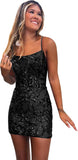 Sequin Homecoming Dresses for Teens Short Scoop Sparkly Cocktail Party Gown Spaghetti Straps Sequin Dress for Women