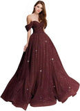 Sparkly Tulle Prom Dress 2026 Off The Shoulder Formal Dresses for Women Glitter A Line Long Ball Gown