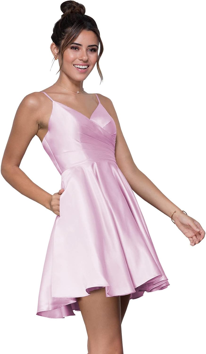 ladies short formal dresses Women's Short Homecoming Dresses with Pockets A Line Ruched Satin Form – kingbridals