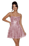Sequin Prom Dresses 2026 for Teens Spaghetti Straps Cowl Neck Short Cocktail Party Dress
