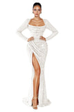 Mermaid Sequin Prom Dresses for Women 2026 Long Sleeve Ruched Formal Dress with Slit Sparkly Evening Party Gowns