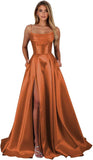Satin Prom Dresses for Teens Long A-Line Cowl Neck Formal Evening Gown with Slit 2026 Maxi Ball Gowns