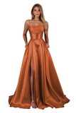 Satin Prom Dresses for Teens Long A-Line Cowl Neck Formal Evening Gown with Slit 2026 Maxi Ball Gowns
