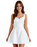Jacquard Satin Homecoming Dress with Bow Elegant Embroidery A Line Graduation Mini Dress Short Prom Dresses