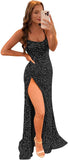 Women's Sequin Mermaid Prom Dresses with Slit Glitter Criss-Cross Long Formal Evening Gowns
