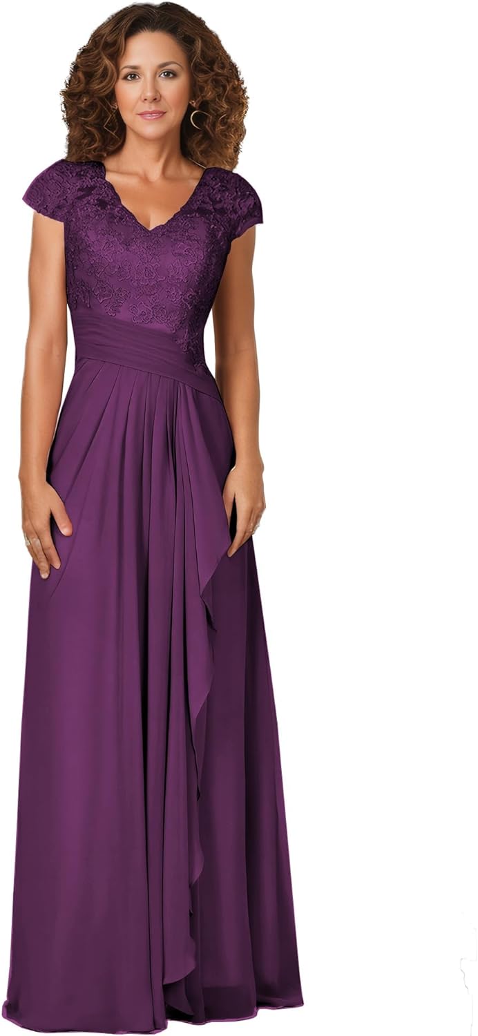 Women's Mother of The Bride Dresses for Wedding V Neck Lace Appliques Formal Evening Gowns